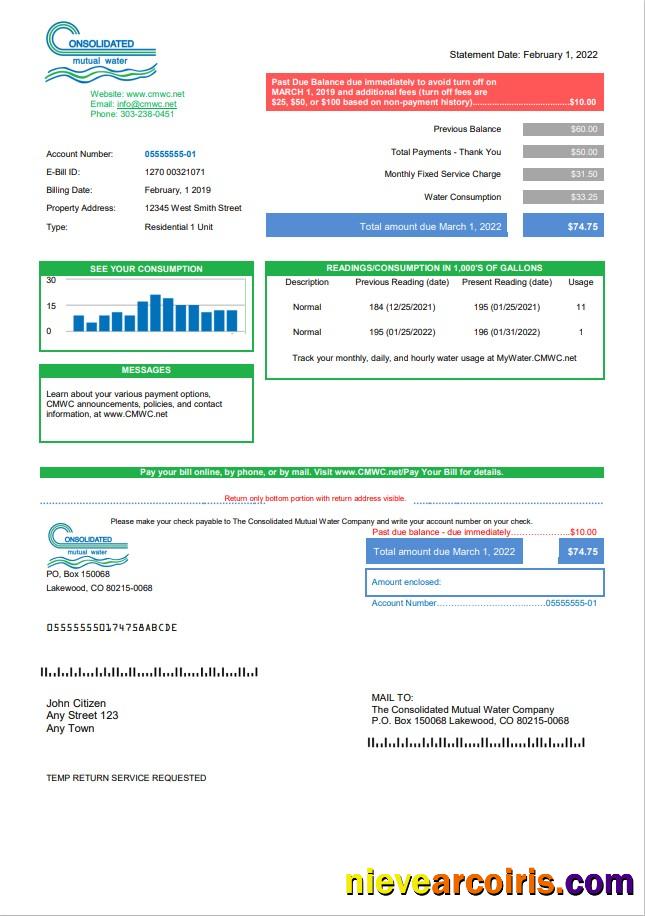 USA Consolidated Mutual Water utility bill